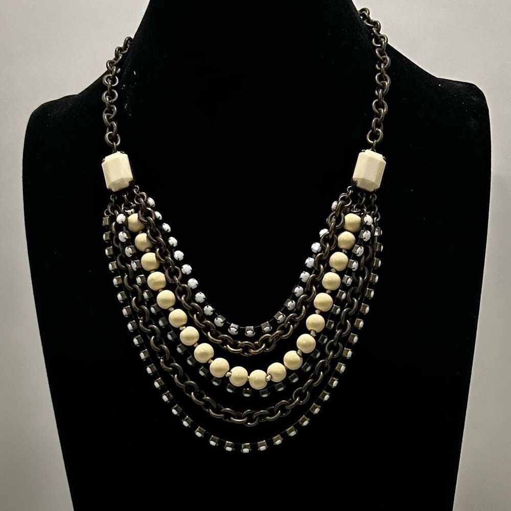 Vtg Talbots Multi-Layered Necklace 9" Black Cream Multi-Chain Adjustable Signed